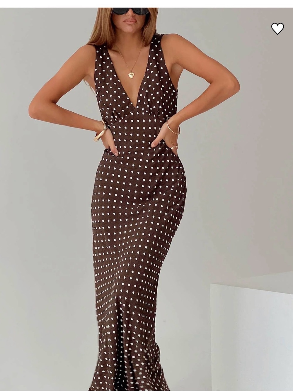 Princess Polly Polka Dot V-Neck Brown Maxi Dress